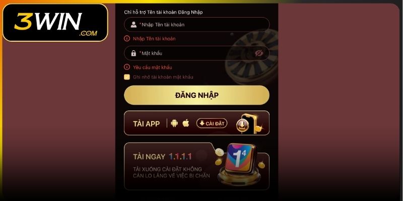 Quy trình 4 bước đăng nhập 3WIN siêu tốc